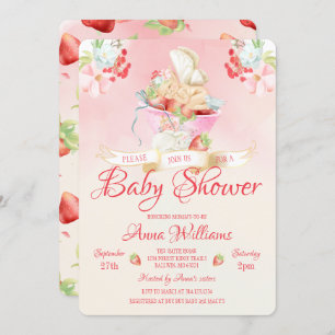 Watercolor Strawberry Baby Fairy Baby Shower Invitation