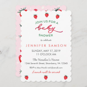 Watercolor Strawberry Baby Shower Invite Pink