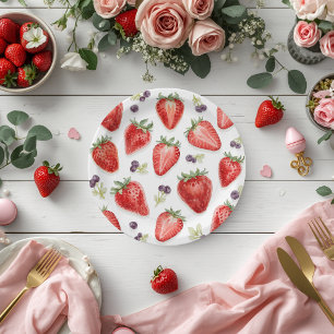 Watercolor Strawberry Baby Shower  Paper Plate