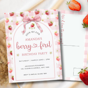 Watercolor Strawberry Berry First 1st Birthday  Postcard