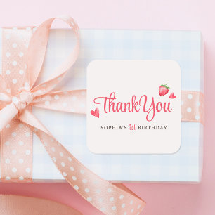 Watercolor Strawberry Berry First Birthday Favour Square Sticker