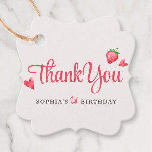 Watercolor Strawberry Berry First Birthday Favour Tags
