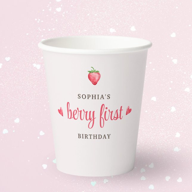 Watercolor Strawberry Berry First Birthday Party Paper Cups (Creator Uploaded)