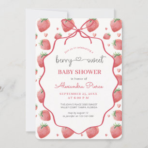Watercolor Strawberry Berry Sweet Baby Shower Invitation