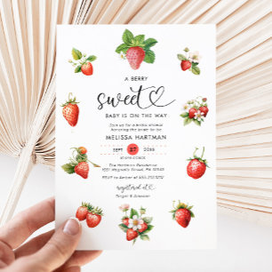Watercolor Strawberry Berry Sweet Baby Shower Invitation