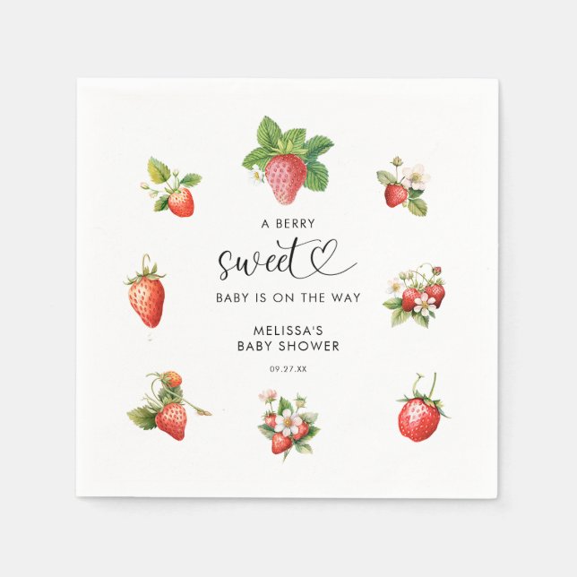 Watercolor Strawberry Berry Sweet Baby Shower Napkin (Front)