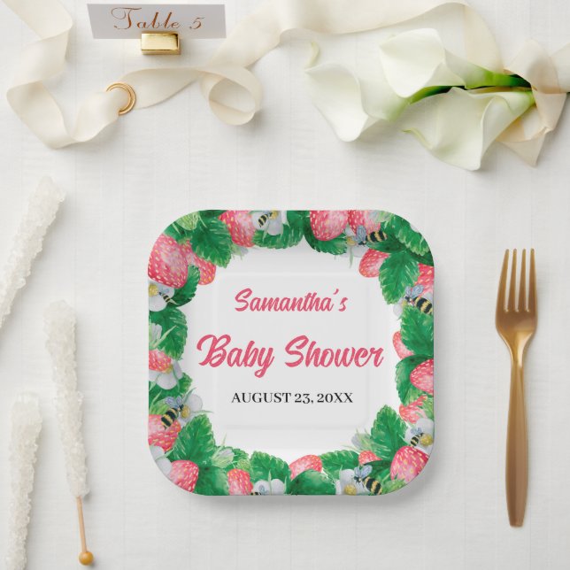 Watercolor Strawberry Berry Sweet Baby Shower Paper Plate (Wedding)