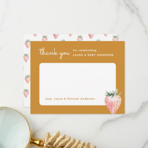 Watercolor Strawberry Berry Sweet Baby Shower Thank You Card