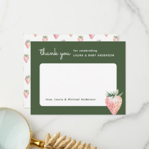 Watercolor Strawberry Berry Sweet Baby Shower Thank You Card