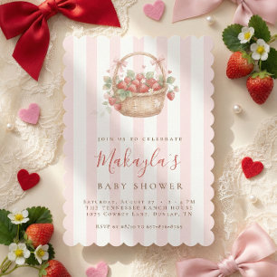 Watercolor Strawberry Berry Sweet Girl Baby shower Invitation
