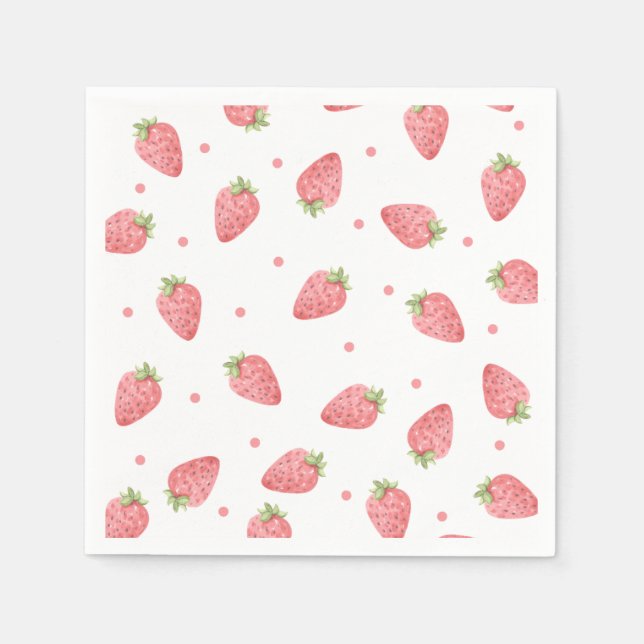 Watercolor Strawberry Birthday Party Berry Napkin (Front)