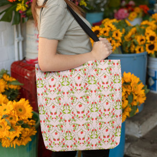 Watercolor Strawberry Blossom Pattern Tote Bag