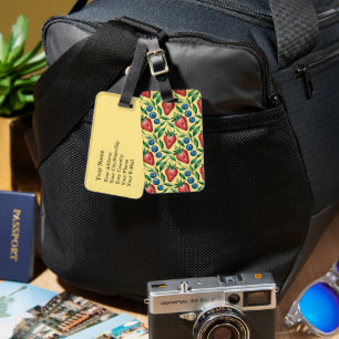 Watercolor Strawberry Blueberry Pattern on Yellow  Luggage Tag