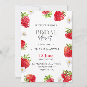 Watercolor Strawberry Bridal Shower Invitation