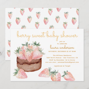 Watercolor Strawberry Cake Berry Sweet Baby Shower Invitation