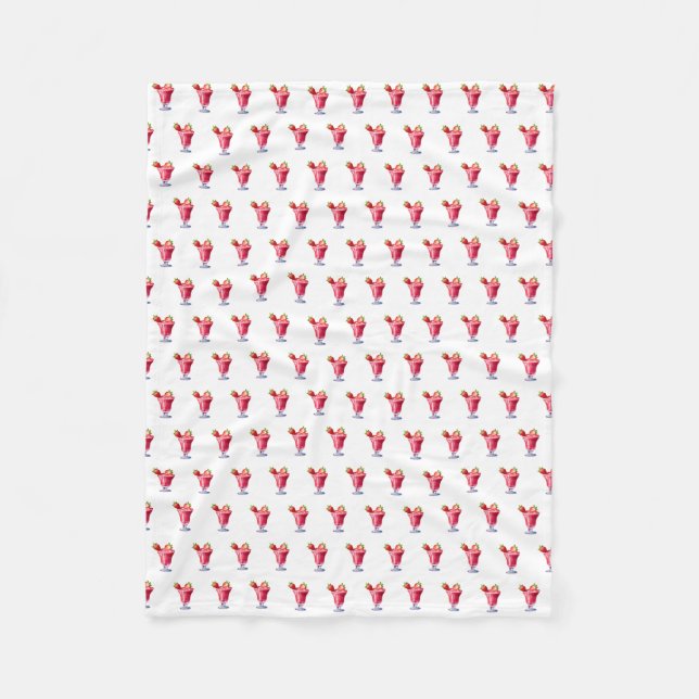 Watercolor Strawberry Cocktail Drink Fleece Blanket (Front)