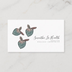 Watercolor Strawberry Doodle Pink Blue Business Card