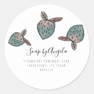 Watercolor Strawberry Doodle Pink Blue  Soap Classic Round Sticker