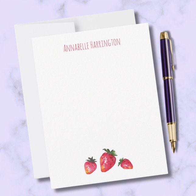 Watercolor Strawberry Elegant Hand-Illustrated Card (Dash off quick notes with pleasure with our hand-illustrated strawberry note cards.)