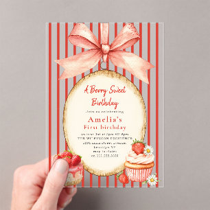 Watercolor Strawberry First Birthday Acrylic  Invitations