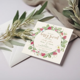 Watercolor Strawberry Floral Boho Baby Shower Invitation