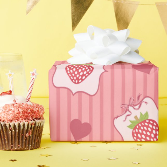 Watercolor Strawberry Framed Wrapping Paper (Birthday Party)