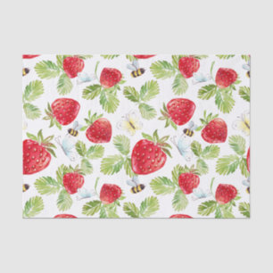 Watercolor Strawberry Fruit, Bees and Butterflies  Tissue Paper