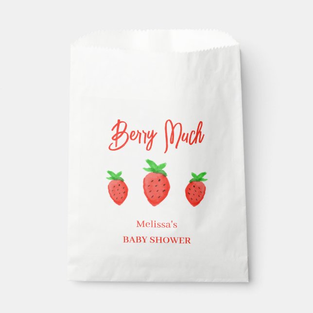 Watercolor Strawberry Girl Baby Shower Red Favour Bags (Front)