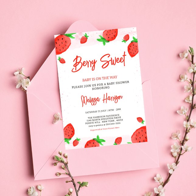 watercolor Strawberry Girl Baby Shower Sweet Berry Invitation (Creator Uploaded)