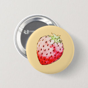watercolor strawberry in yellow 6 cm round badge