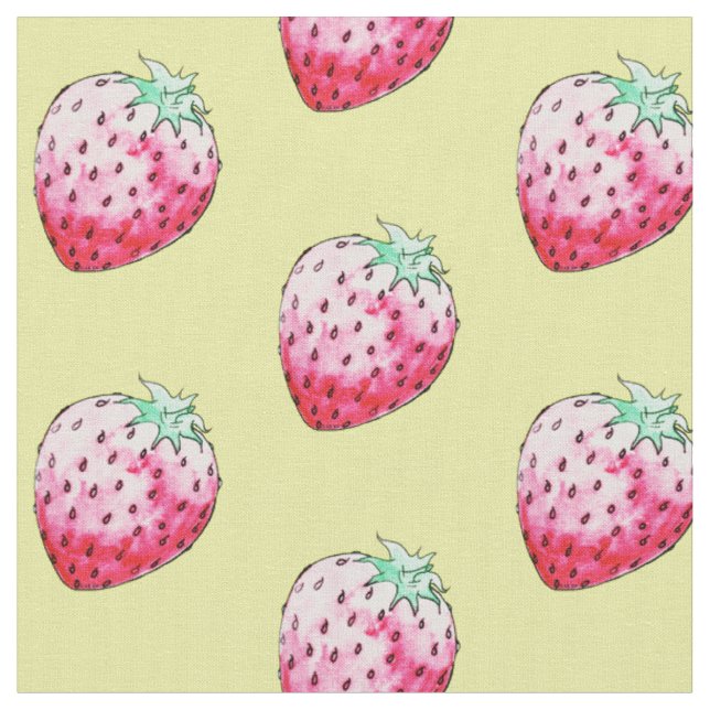 watercolor strawberry in yellow fabric (Close Up)