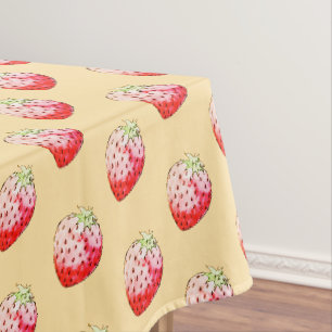 watercolor strawberry in yellow tablecloth
