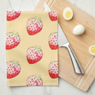 watercolor strawberry in yellow tea towel