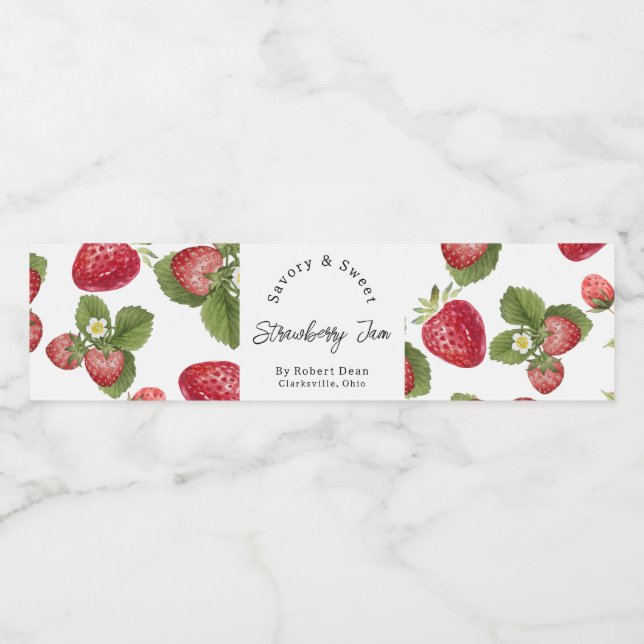 Watercolor Strawberry Jam Wrap-around Label (Single Label)