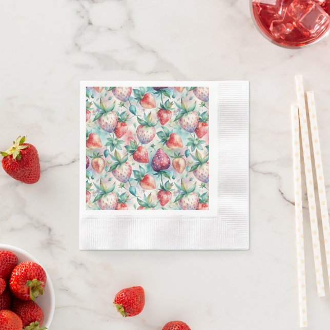 Watercolor Strawberry Napkin (Insitu)