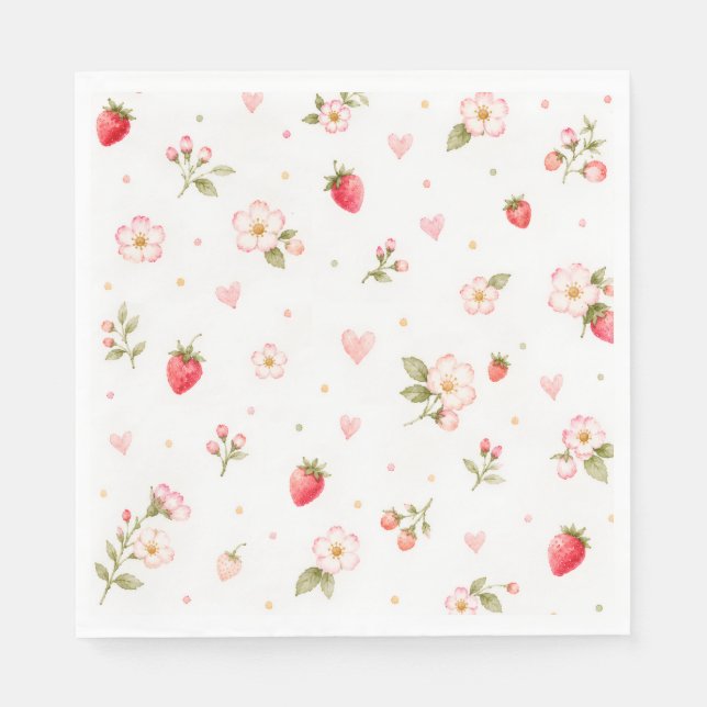 Watercolor Strawberry Napkins (Front)