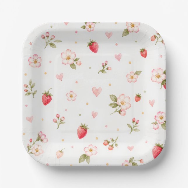 Watercolor Strawberry Paper Plates (Front)