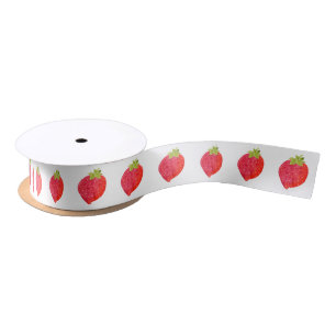 Watercolor Strawberry Pattern 2 Satin Ribbon