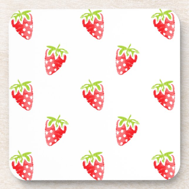 Watercolor Strawberry Pattern Coaster (Front)
