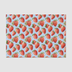 Watercolor Strawberry Pattern Light Blue Decoupage Tissue Paper