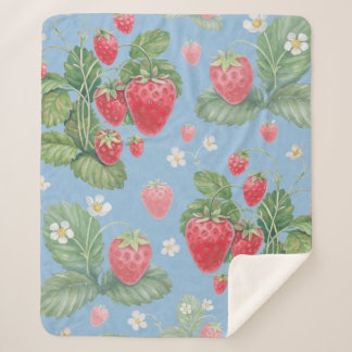 Watercolor strawberry pattern sherpa blanket