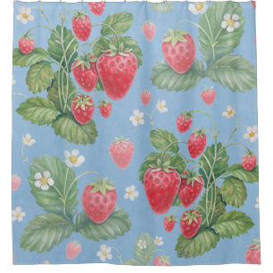 Watercolor strawberry pattern shower curtain