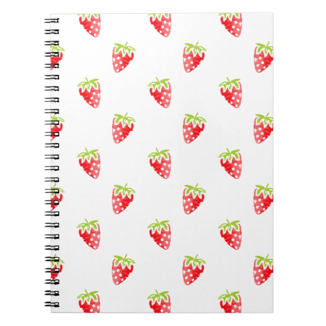 Watercolor Strawberry Pattern Spiral Notebook (Front)