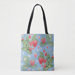 Watercolor strawberry pattern tote bag
