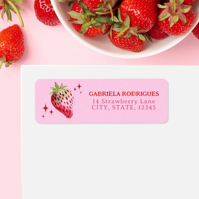 Watercolor Strawberry Pink and Red (Watercolor Strawberry Pink and Red Label)