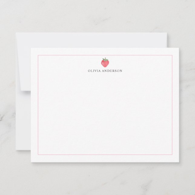Watercolor Strawberry Pink Border Personalized Card (Front)