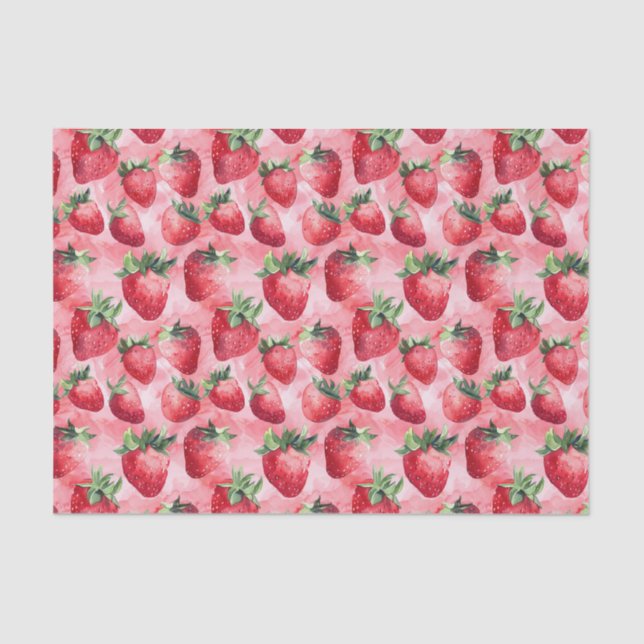 Watercolor Strawberry Pink Pattern Decoupage Tissue Paper (Front)