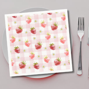 Watercolor Strawberry Pink Plaid Napkin