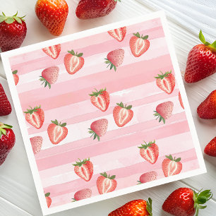 Watercolor Strawberry Pink Stripes Napkin