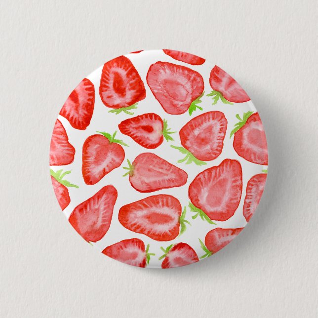 Watercolor strawberry slices pattern 6 cm round badge (Front)
